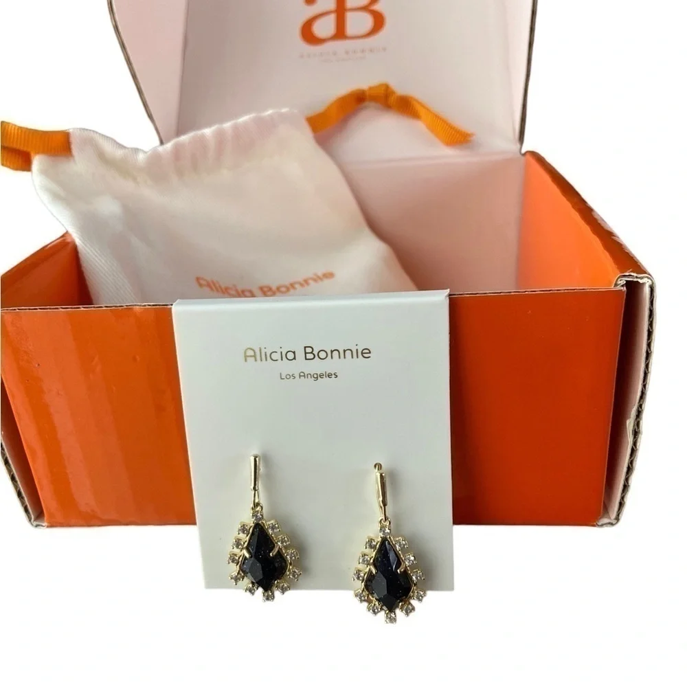 Alicia Bonnie Thetis Gold Tone Black Dangle Dropp Earrings